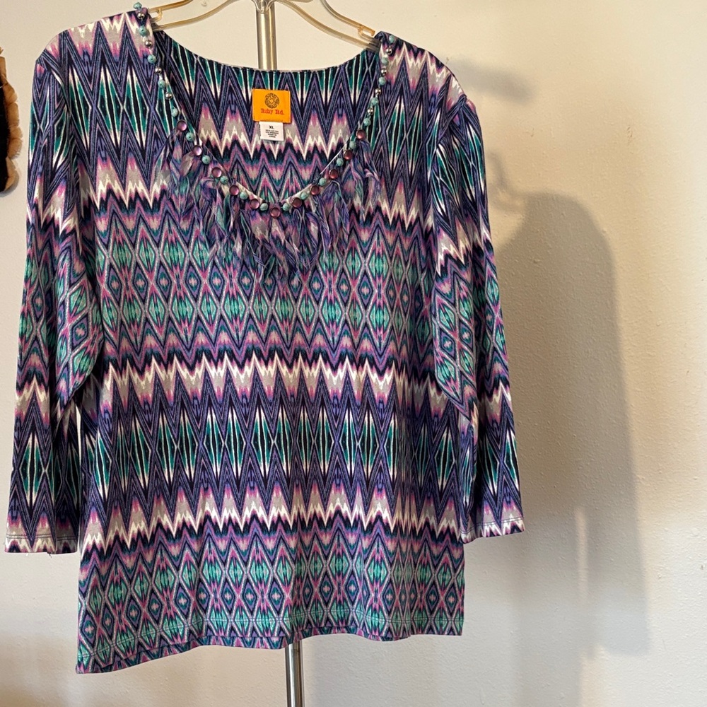 Ruby Rd. Multicolor Geometric Blouse - image 1